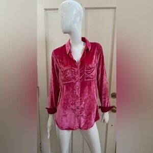 PILCRO ANTHROPOLOGIE NEW! Bright Pink Velvet HADLEY Buttoned Shirt Sz 6